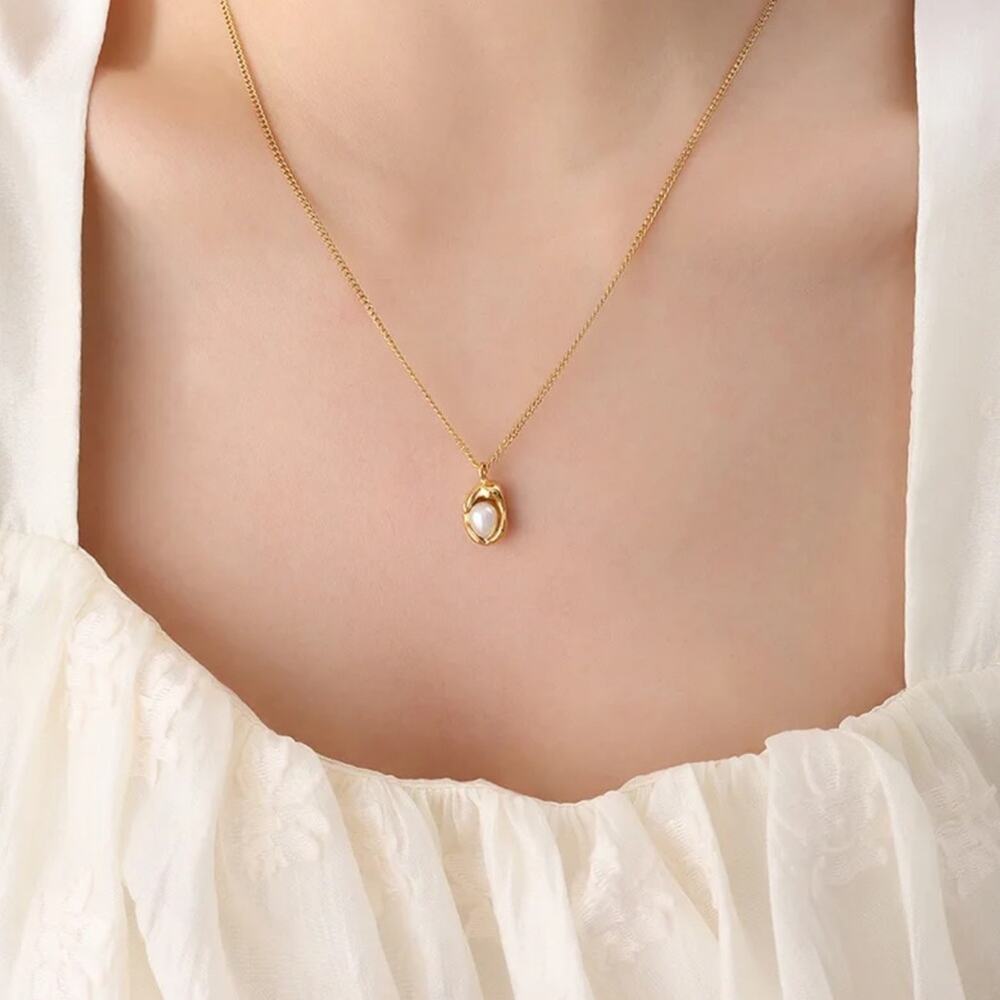 NEW 18K yellow gold plated freshwater pearl necklace chain jewelry B22B - Picture 4 of 5